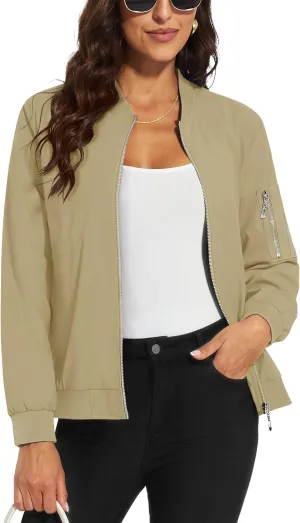 MAGCOMSEN Women's Jacket Lightweight Bomber Jackets 5 Pockets Windbreaker Zip-up Casual Moto Outwear