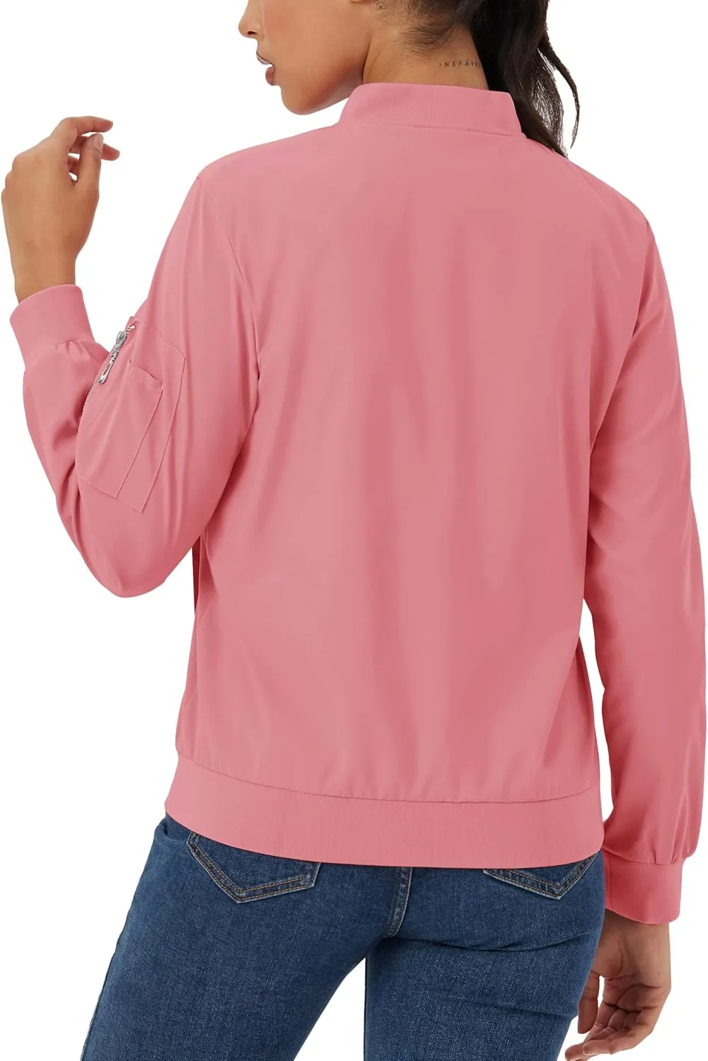 MAGCOMSEN Women's Jacket Lightweight Bomber Jackets 5 Pockets Windbreaker Zip-up Casual Moto Outwear