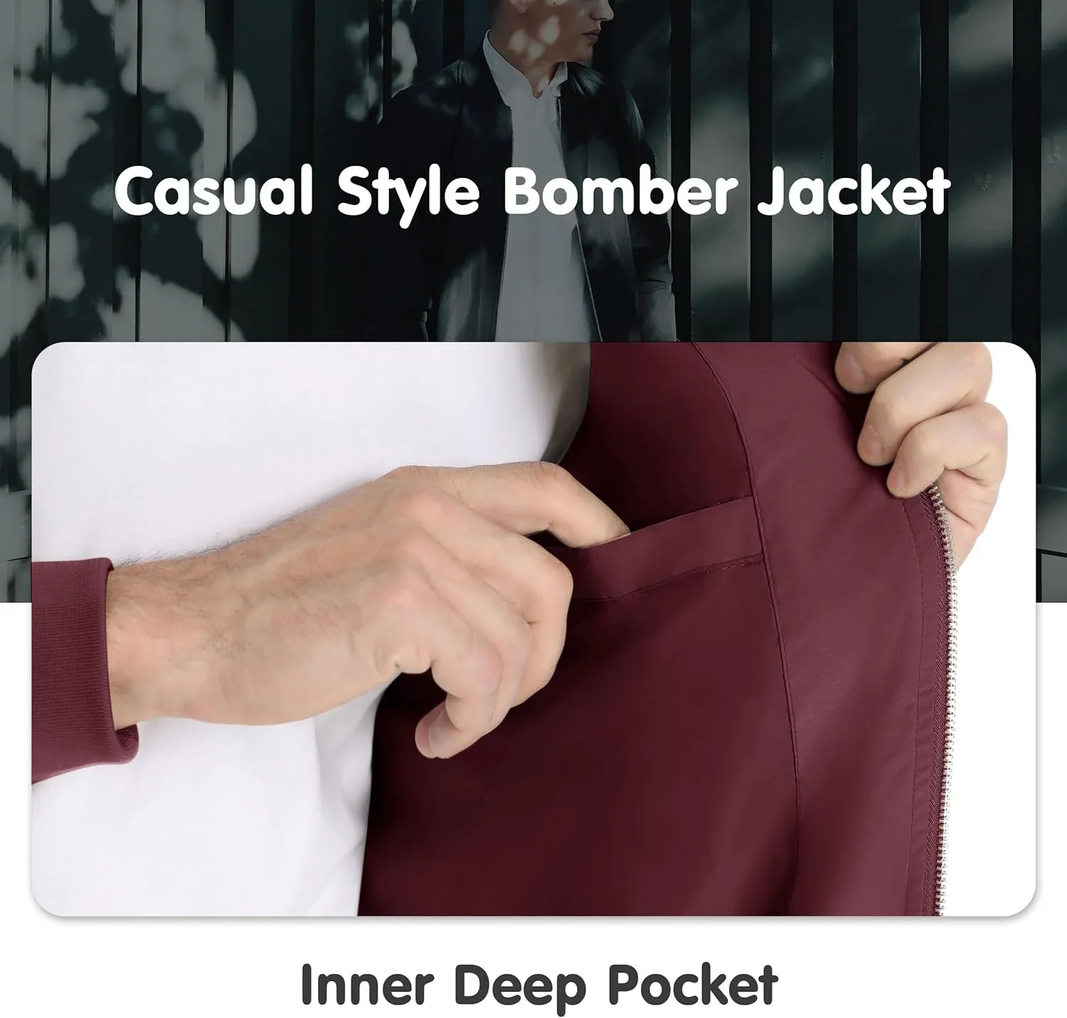MAGNIVIT Men's Lightweight Bomber Jacket Windbreaker Casual Fall Spring Outdoor Coat