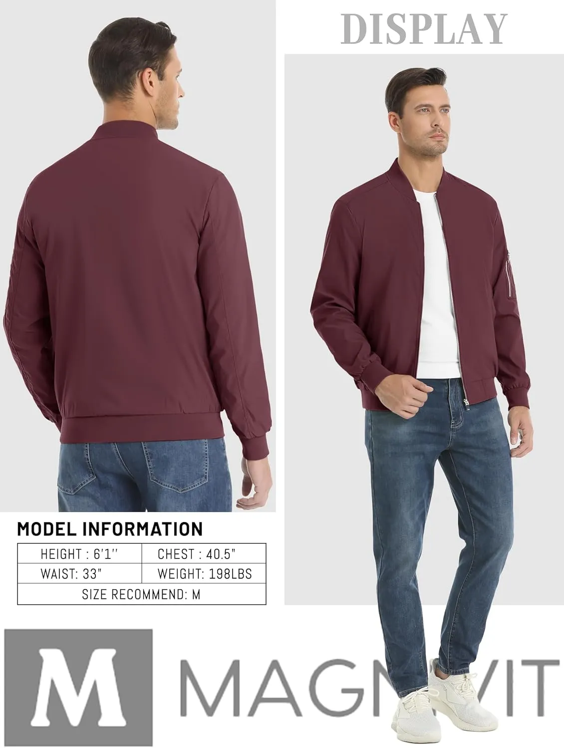 MAGNIVIT Men's Lightweight Bomber Jacket Windbreaker Casual Fall Spring Outdoor Coat