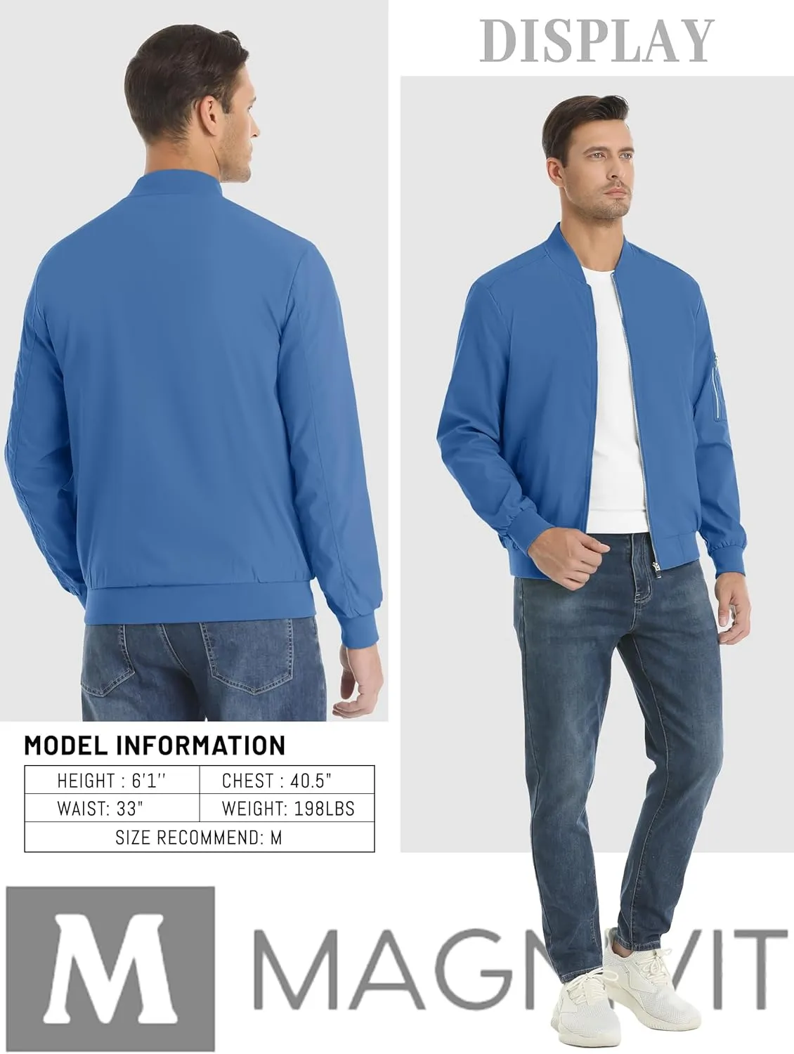 MAGNIVIT Men's Lightweight Bomber Jacket Windbreaker Casual Fall Spring Outdoor Coat