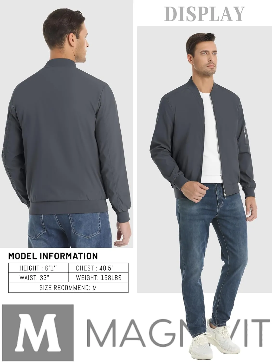 MAGNIVIT Men's Lightweight Bomber Jacket Windbreaker Casual Fall Spring Outdoor Coat