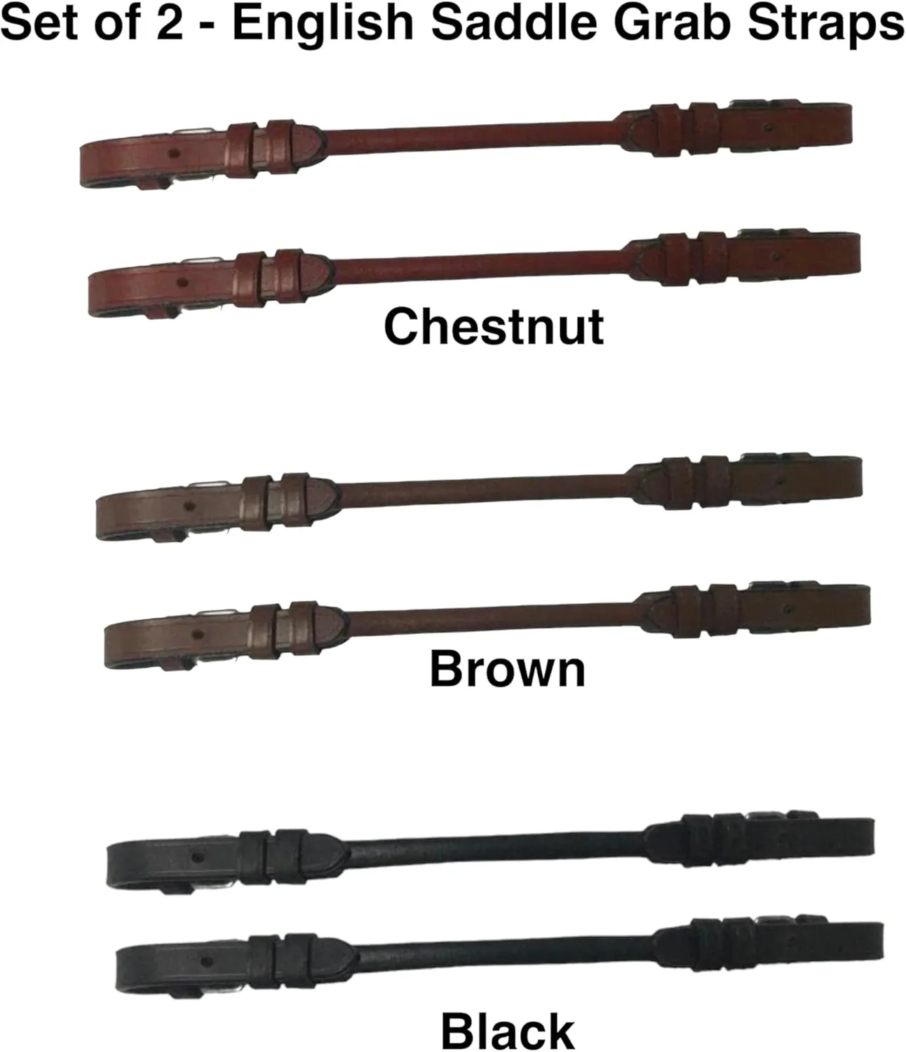 Majestic Ally Pair of Rolled Leather Buckeled Grab Strap for English Saddles, Hand Hold Strap for Safety When Riding Horse - Pack of 2