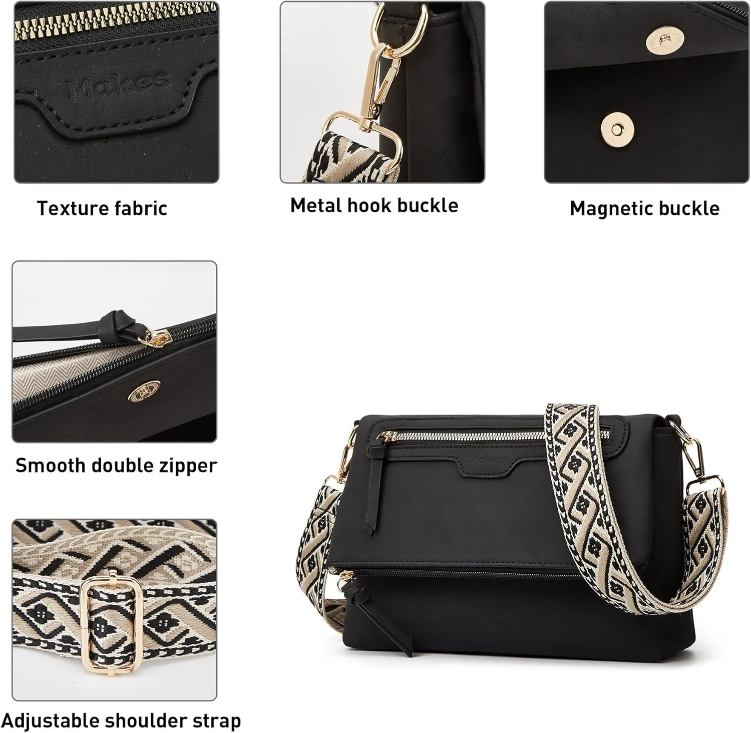 Makes Crossbody Bags for Women,Multi Pocket Crossbody Purses Vegan Leather Shoulder Handbags Travel Purse Adjustable Strap