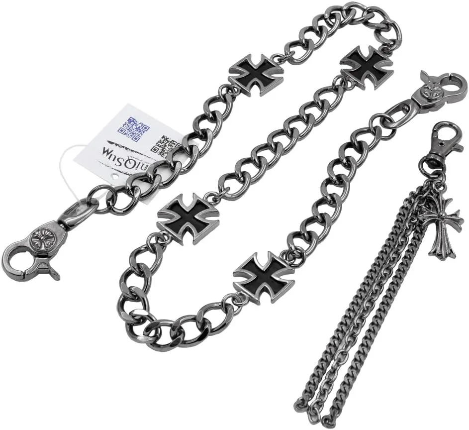 Maltese Cross Charm wallet chain Biker Punk Key chain With Detachable Keyring