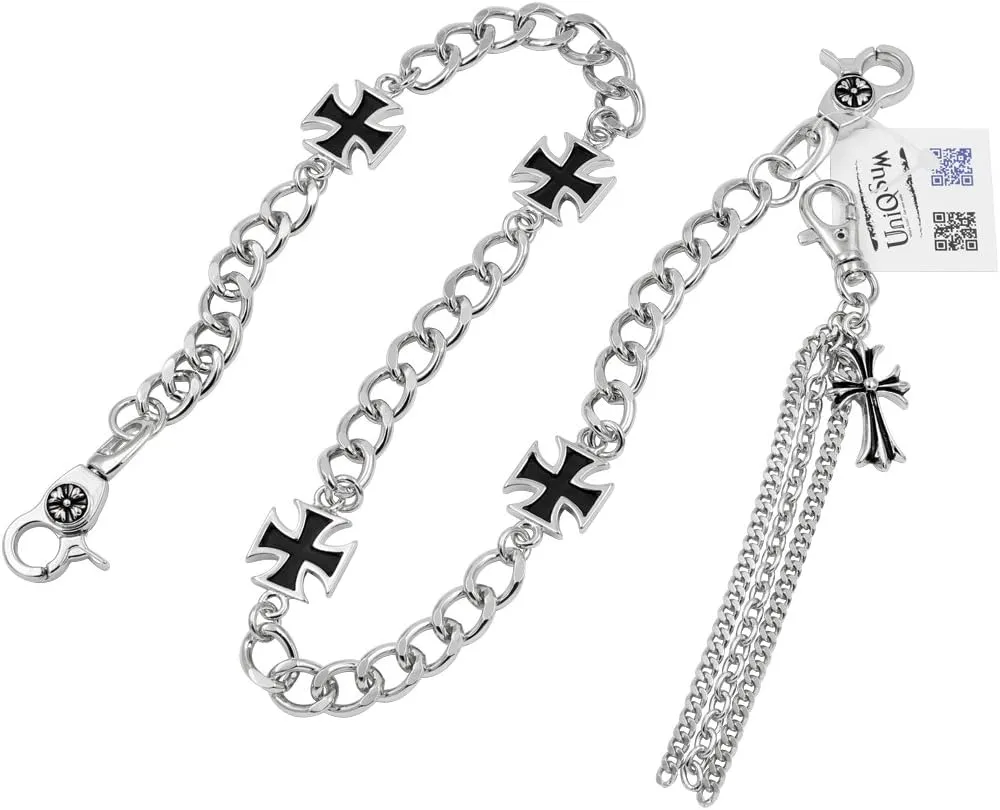 Maltese Cross Charm wallet chain Biker Punk Key chain With Detachable Keyring
