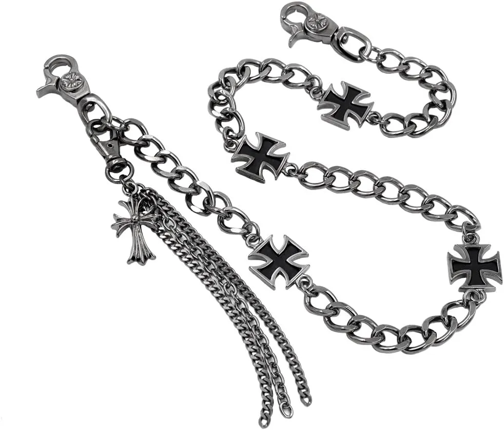 Maltese Cross Charm wallet chain Biker Punk Key chain With Detachable Keyring