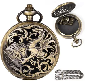 ManChDa Mini D&D Dice Set DND Pocket Watch Shell 7PCS Micro Polyhedral Dice Set Metal Dice Dungeons and Dragons Accessories Bronze