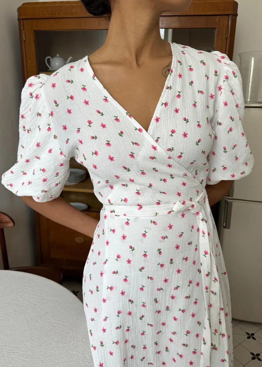 Maribel – Floral Puff Sleeve Wrap Dress
