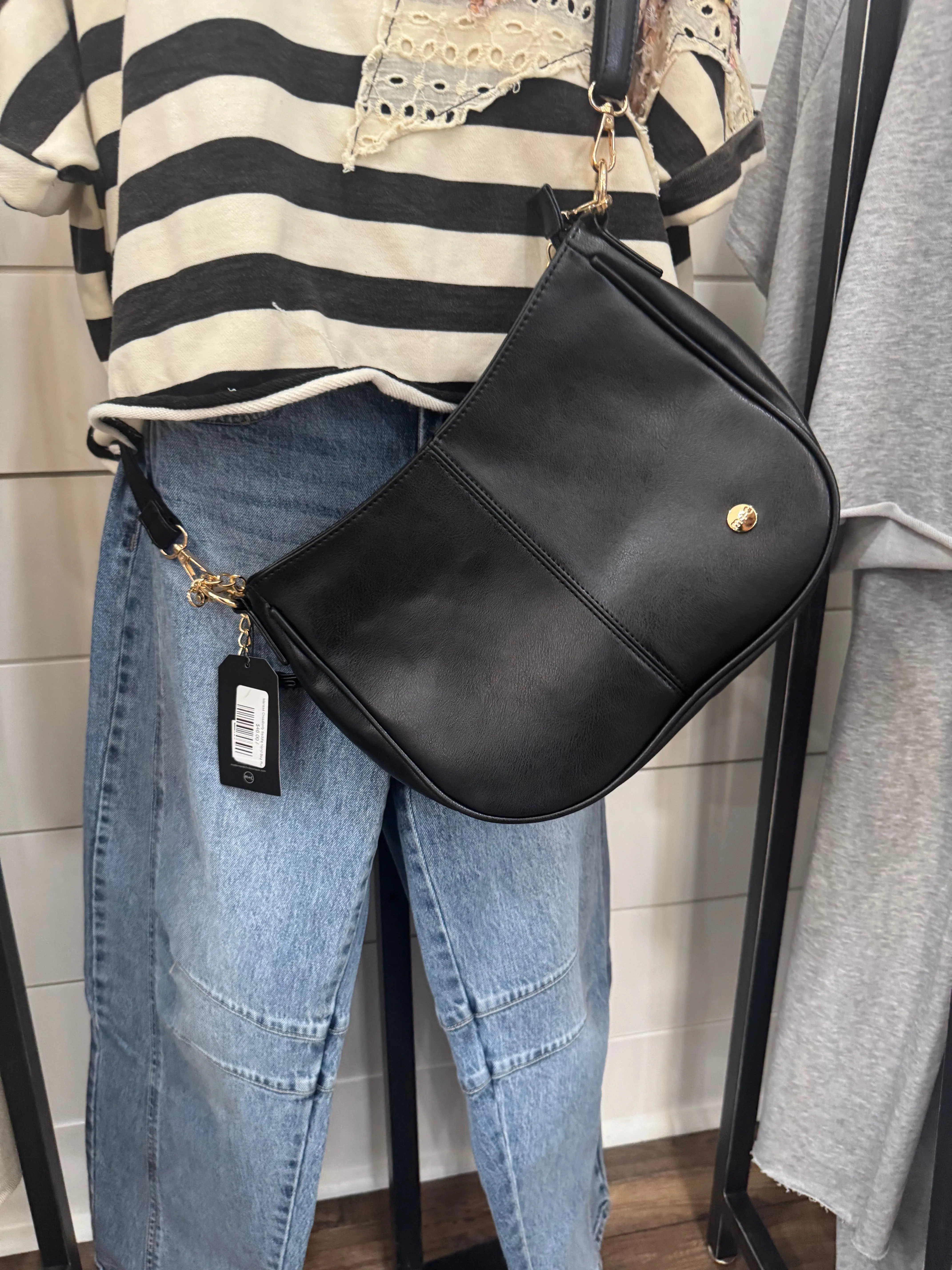 Marissa Crossbody Saddle Hand Bag Purse: Black