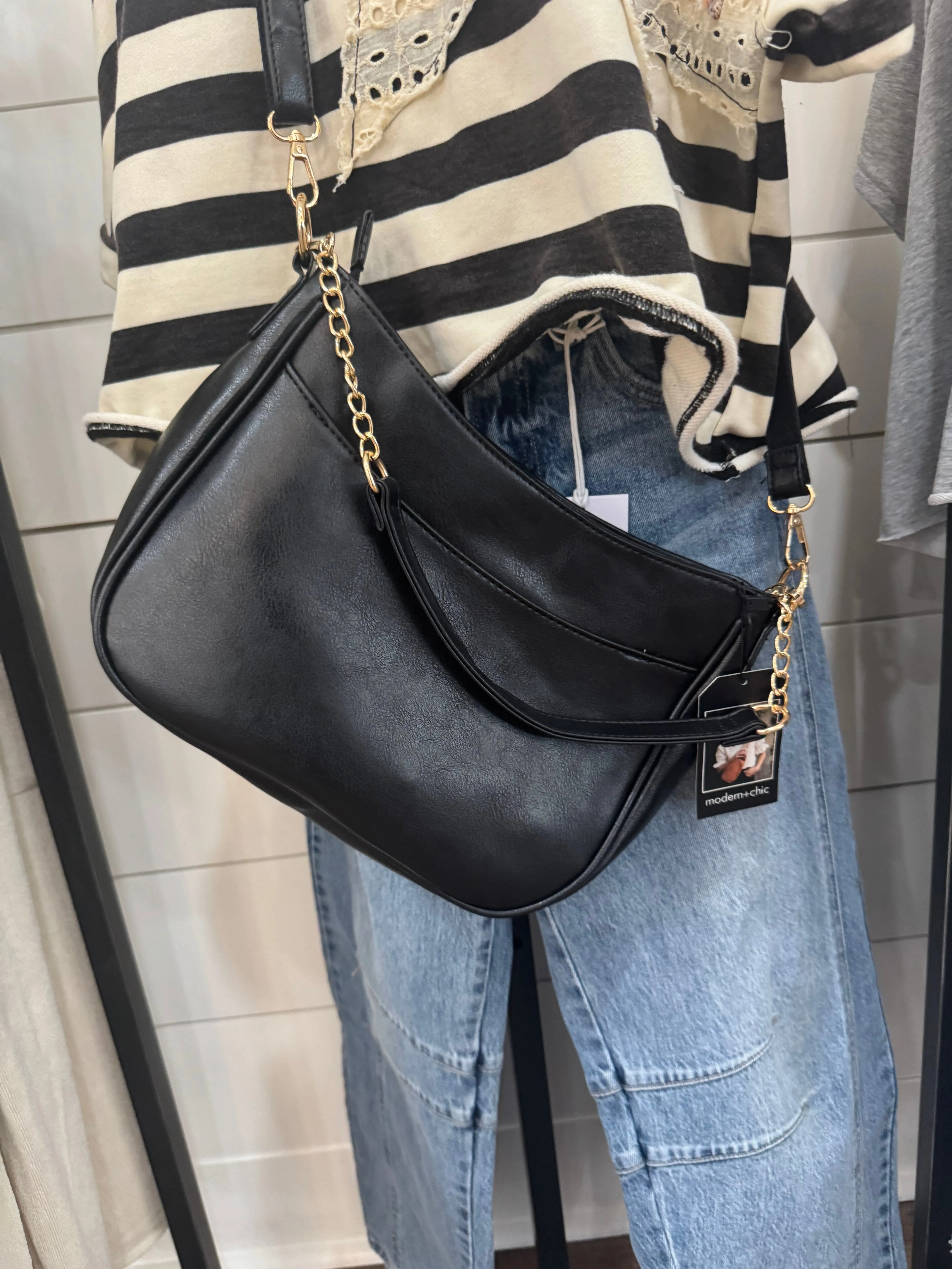 Marissa Crossbody Saddle Hand Bag Purse: Black