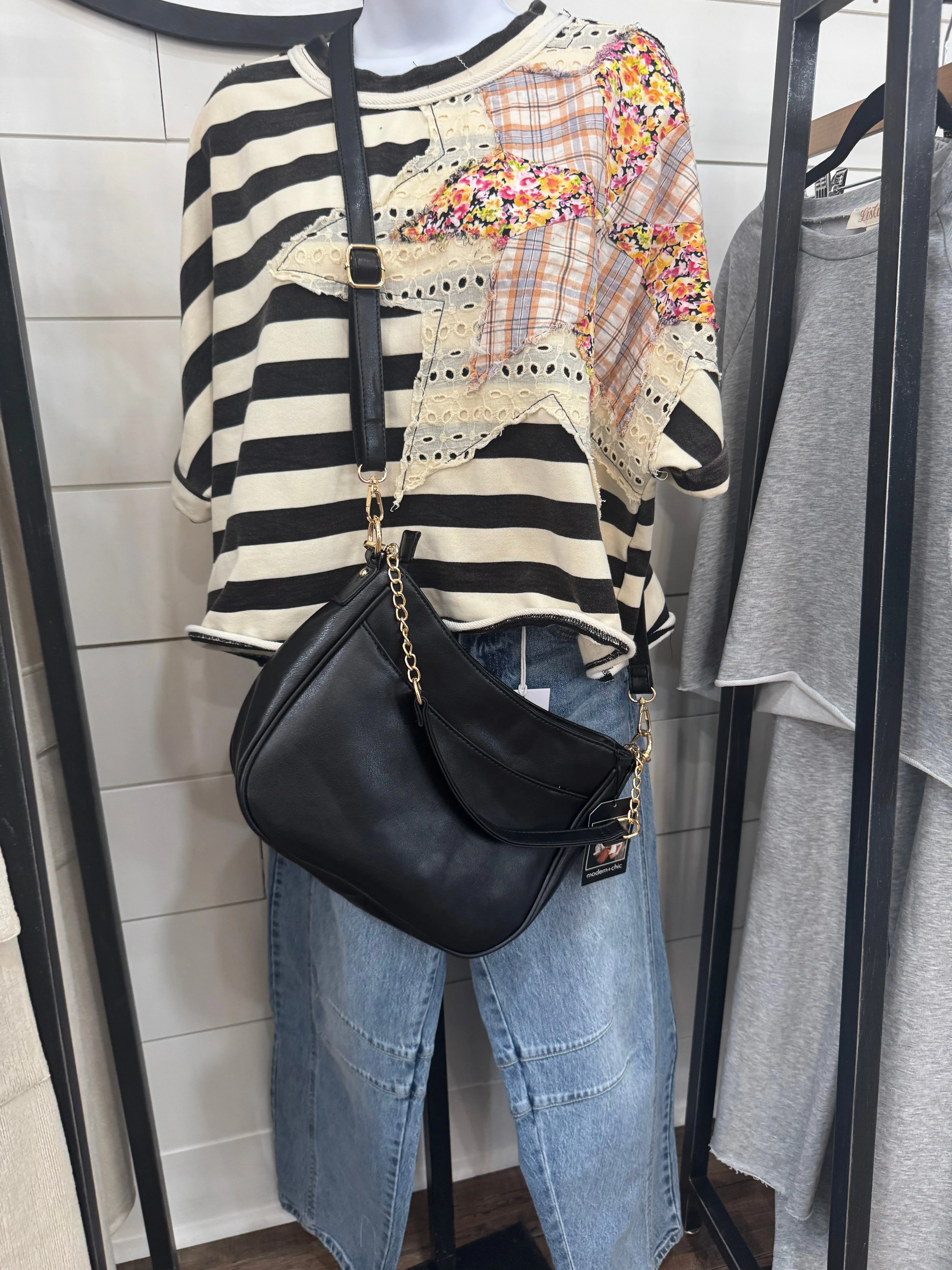 Marissa Crossbody Saddle Hand Bag Purse: Black