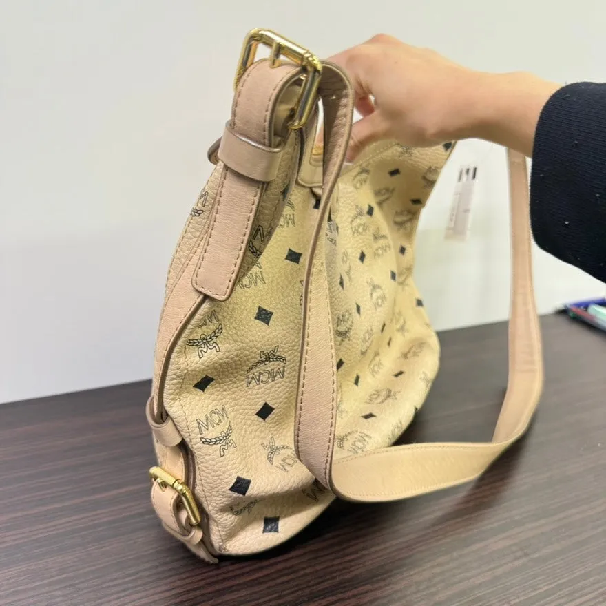 MCM Preloved Leather Crossbody Bag LB109901 Beige with Monogram Pattern