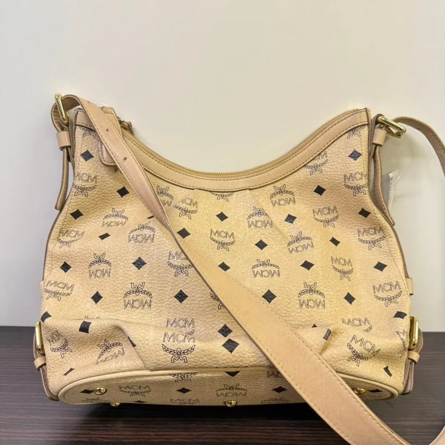MCM Preloved Leather Crossbody Bag LB109901 Beige with Monogram Pattern