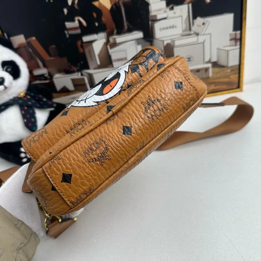 MCM  Tiger Print Cognac Crossbody Bag - Vintage Design with Iconic Logo