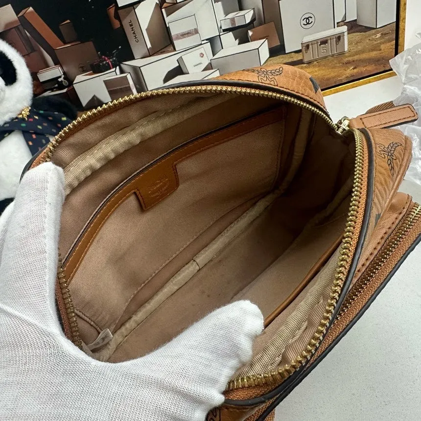 MCM  Tiger Print Cognac Crossbody Bag - Vintage Design with Iconic Logo
