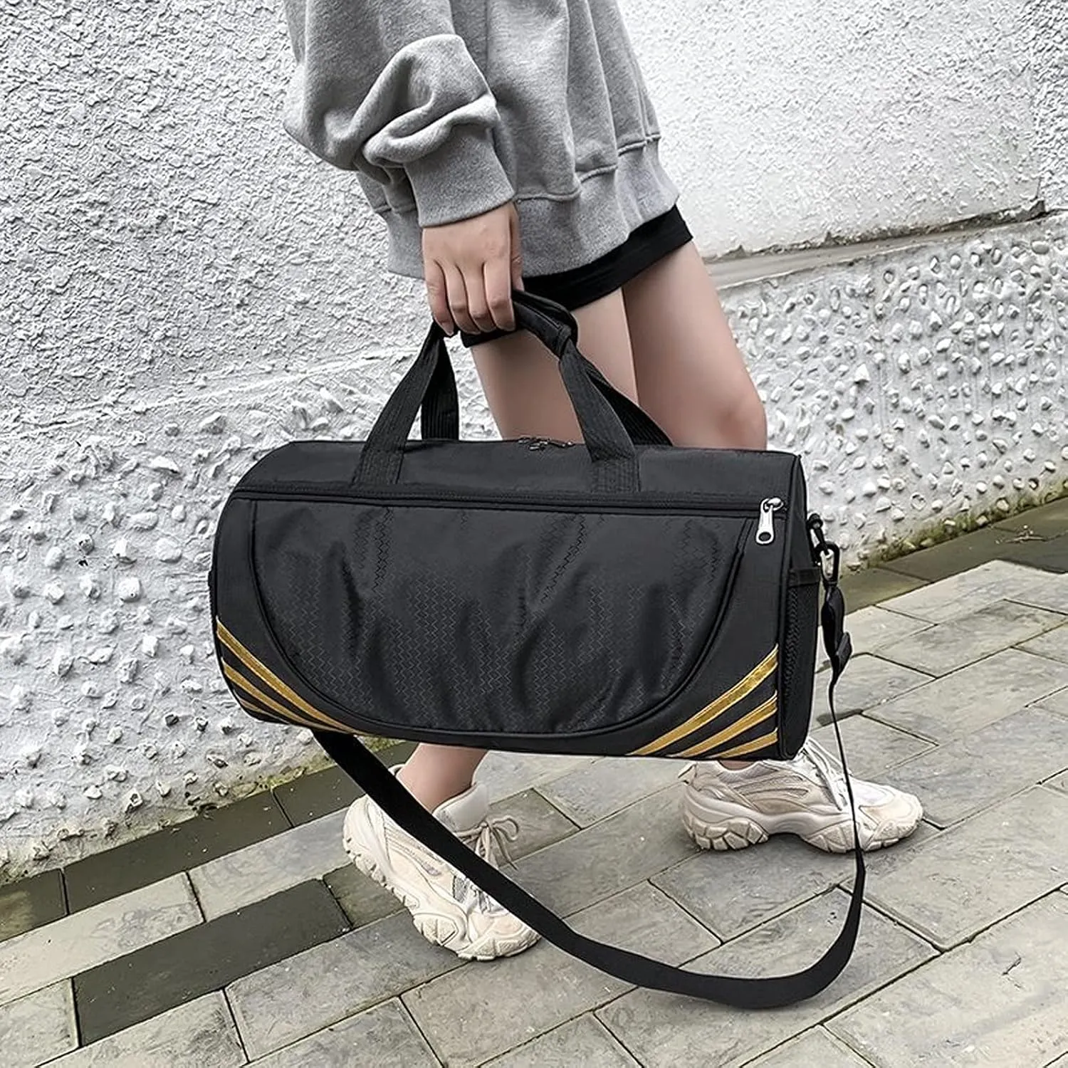 Men Women Travel Large Capacity Fitness Durable Sports Bag Weekend Travel with Shoulder Handbag (B)