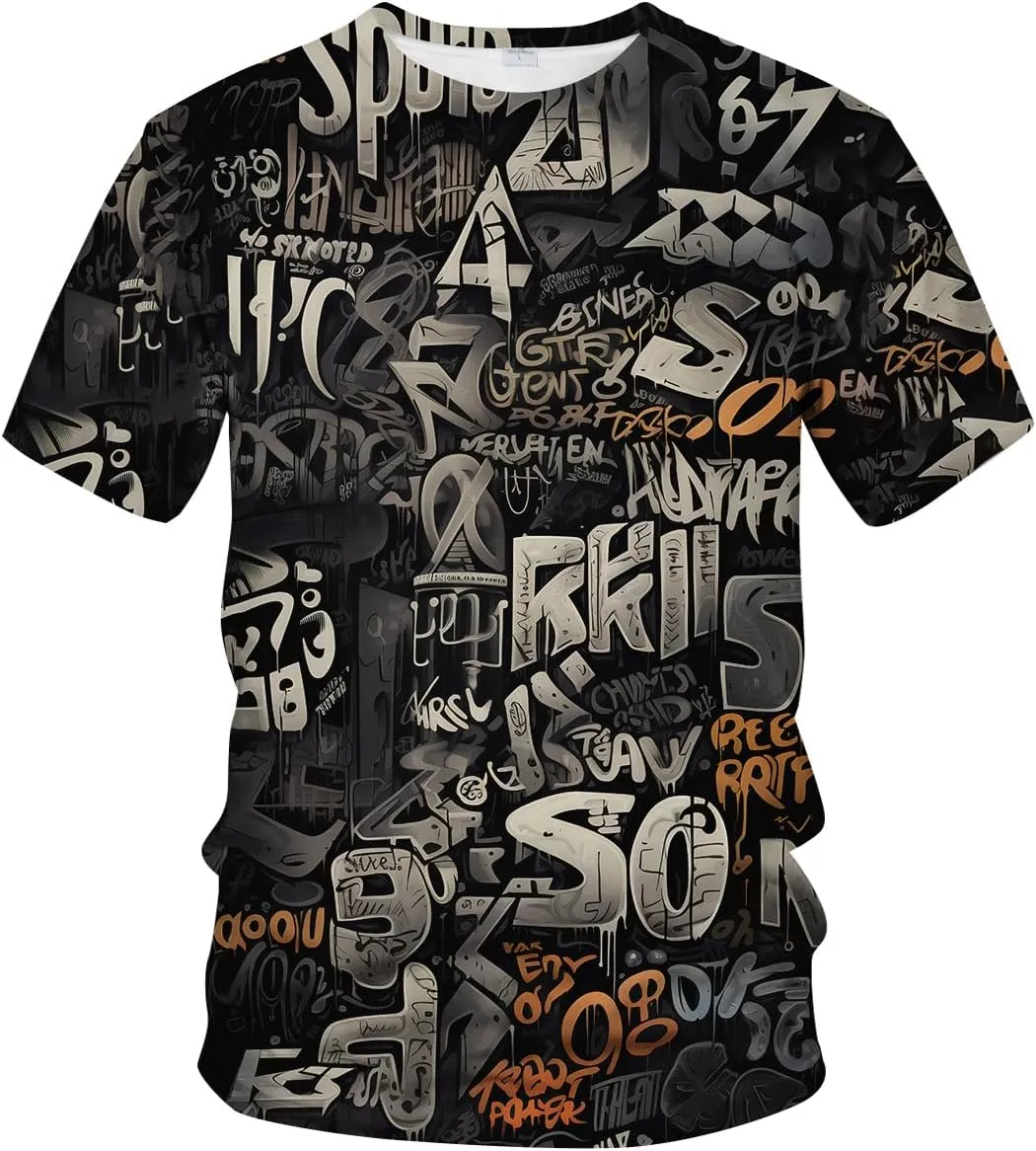 Men's Artist Street Letter Graffiti Markers T-Shirt Shirts 3D Printing Graffiti Graphic Shirt Tee Top