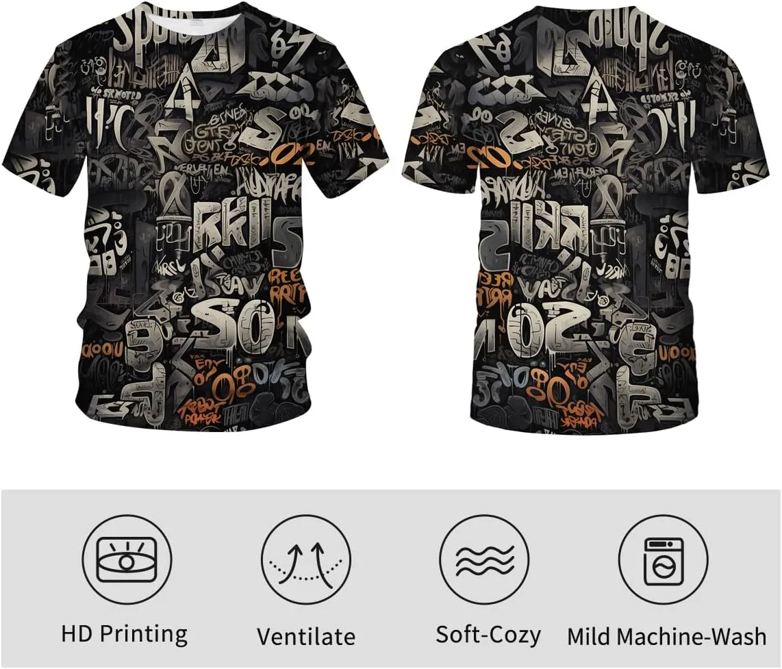 Men's Artist Street Letter Graffiti Markers T-Shirt Shirts 3D Printing Graffiti Graphic Shirt Tee Top