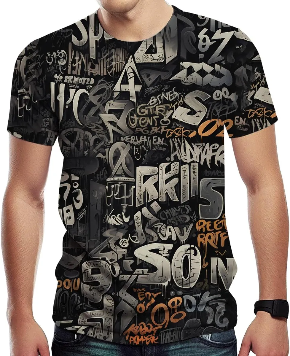 Men's Artist Street Letter Graffiti Markers T-Shirt Shirts 3D Printing Graffiti Graphic Shirt Tee Top
