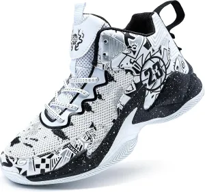 Men's Basketball Shoes Breathable Anti Slip Fashionable Graffiti Training Shoes Outdoor Shoes