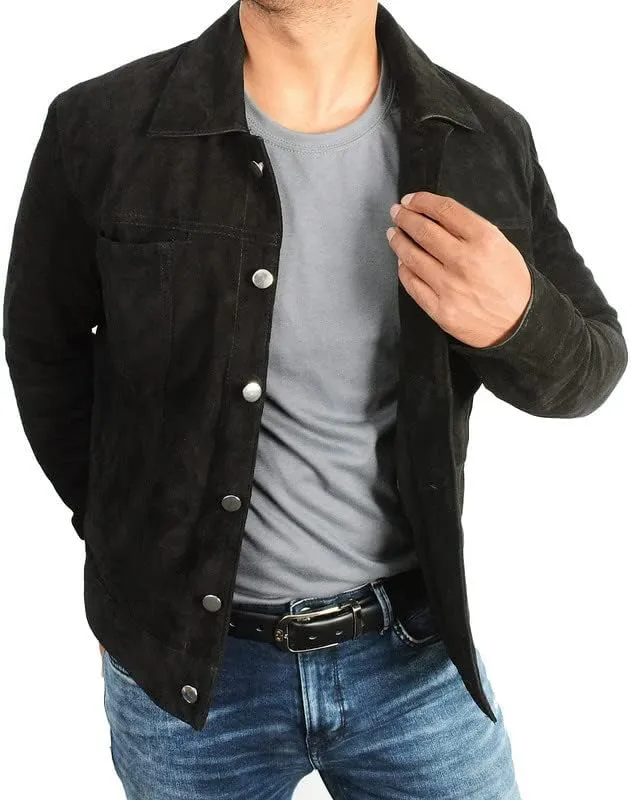 Men's Black Classic Trucker Style Casual Western Cowboy Lightweight Cotton Biker Jacket for Men