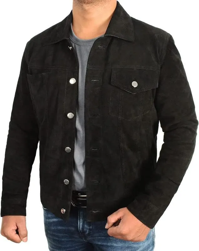 Men's Black Classic Trucker Style Casual Western Cowboy Lightweight Cotton Biker Jacket for Men