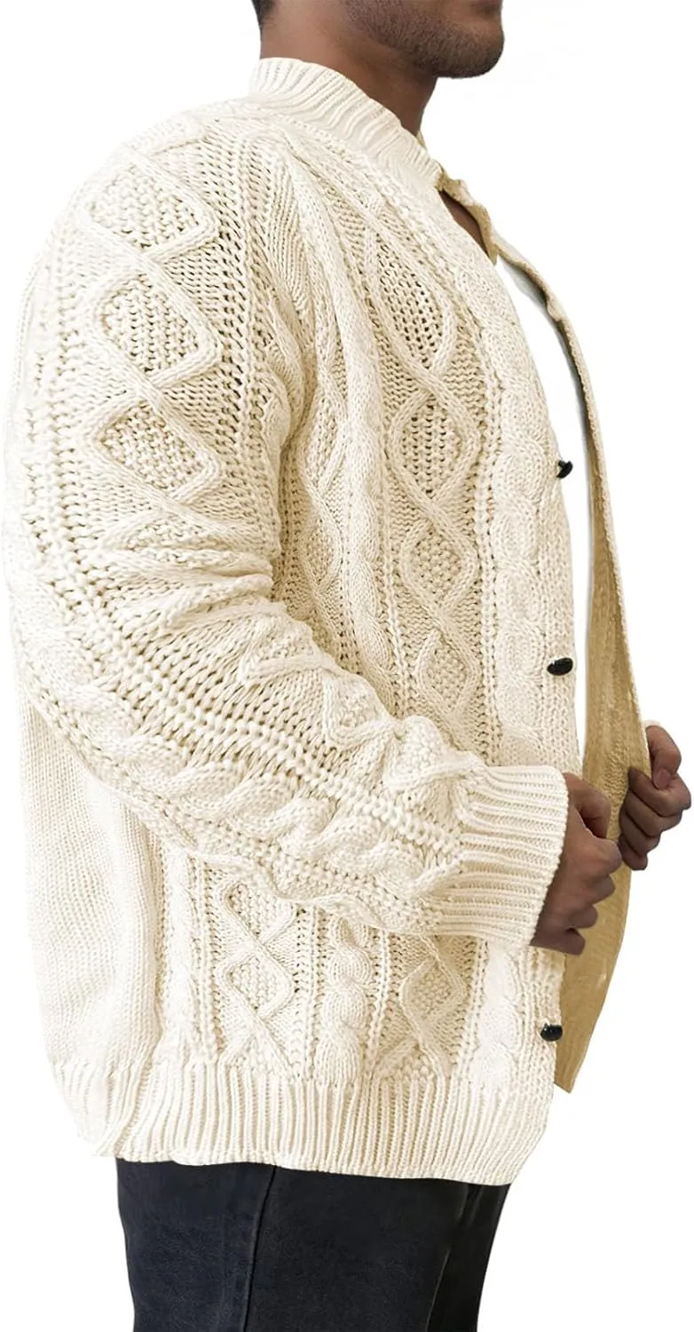 Mens Cardigan Sweaters with Buttons Men's Shawl Collar Cardigan Sweaters Cable Knitted Sweater with Button Acrylic M-4XL