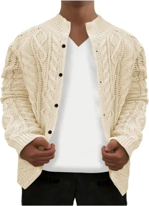 Mens Cardigan Sweaters with Buttons Men's Shawl Collar Cardigan Sweaters Cable Knitted Sweater with Button Acrylic M-4XL