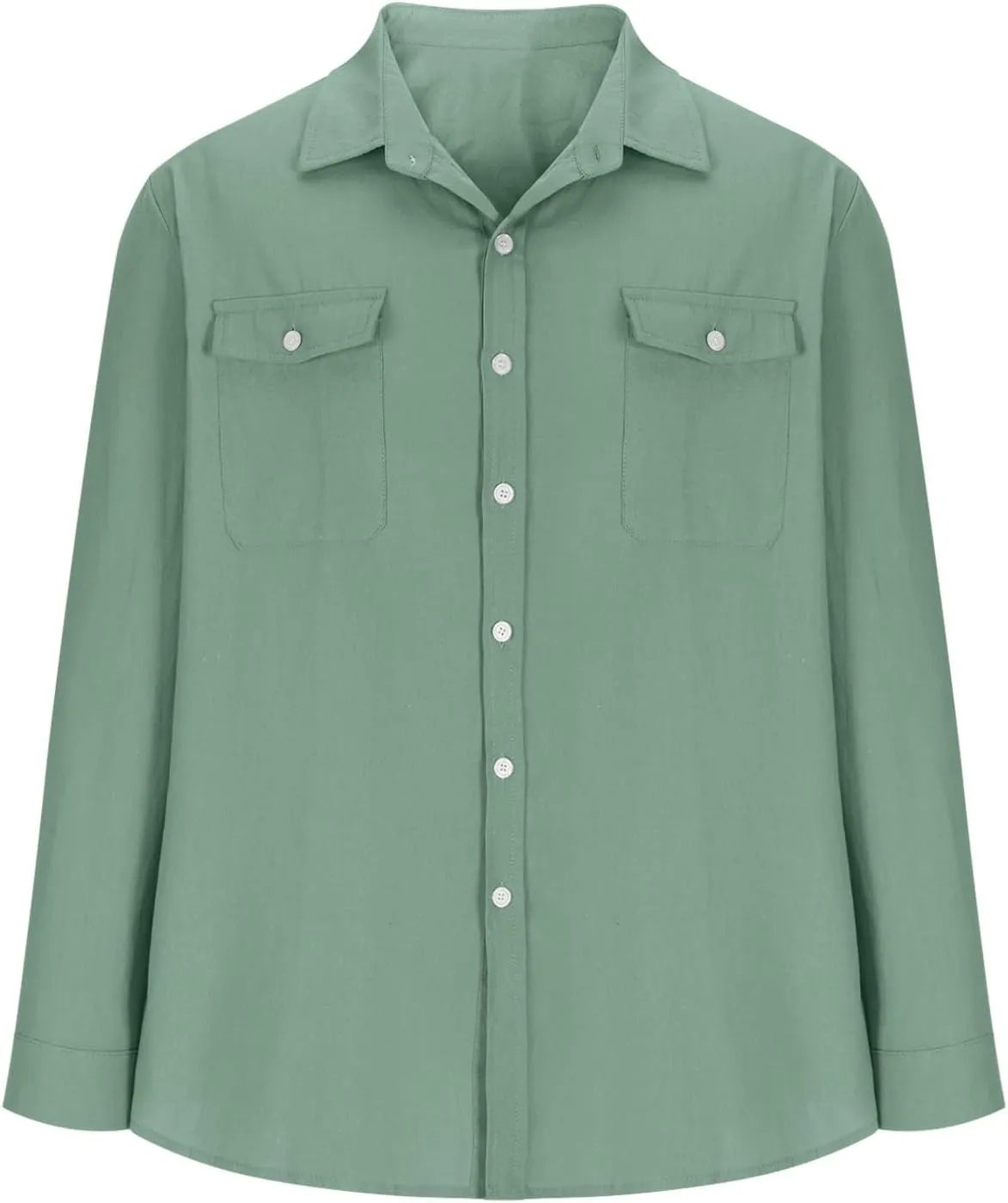 Mens Casual Solid Color Long Sleeve Shirts Cotton Linen Lapel Shirt with Pockets Casual Lightweight Button Down Tops