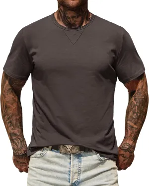 Men's Casual Tee Cotton Stretch Muscle Lightweight Crewneck Workout T-Shirt (S-XXL)