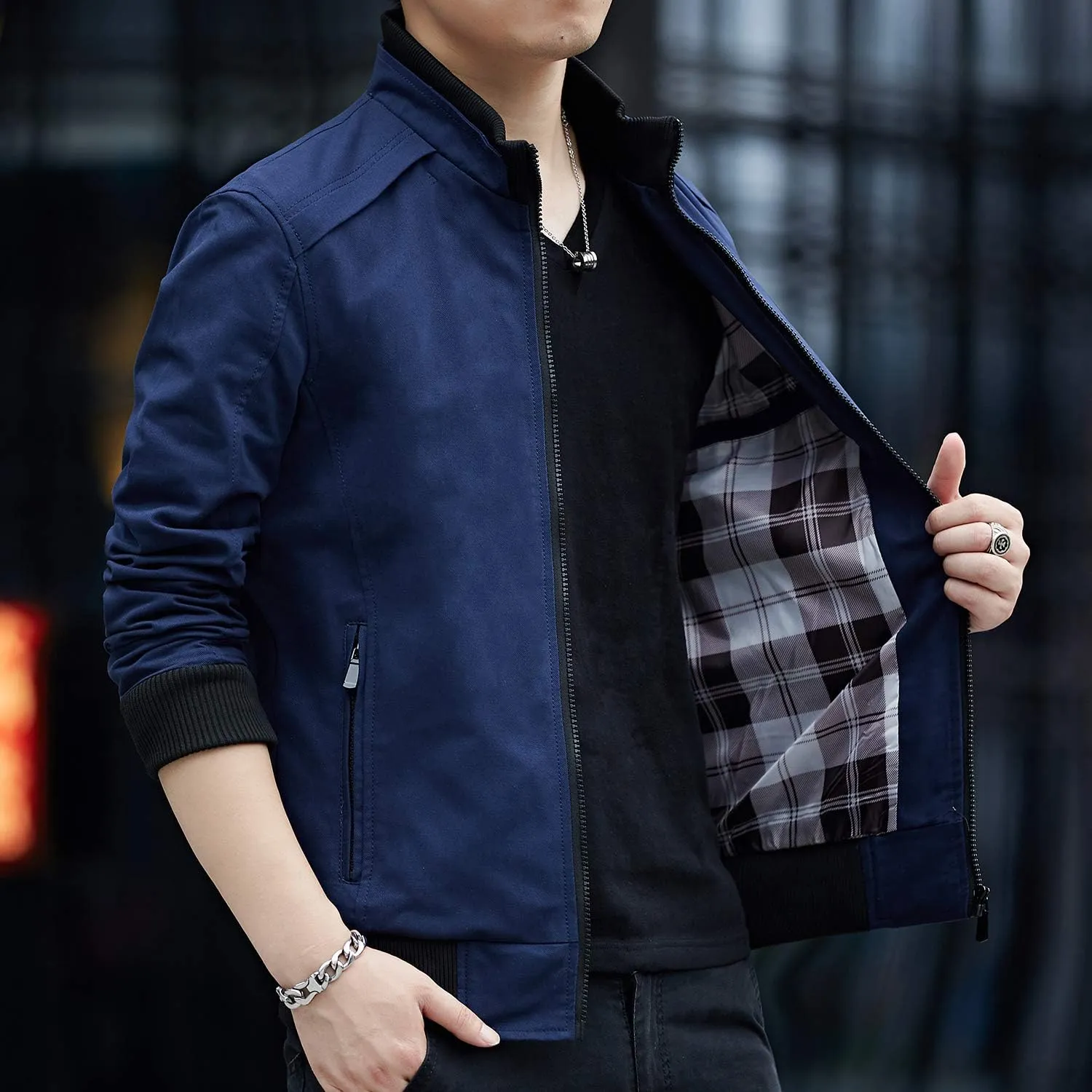 Mens Casual Windbreaker Outerwear Cotton Lightweight Jackets