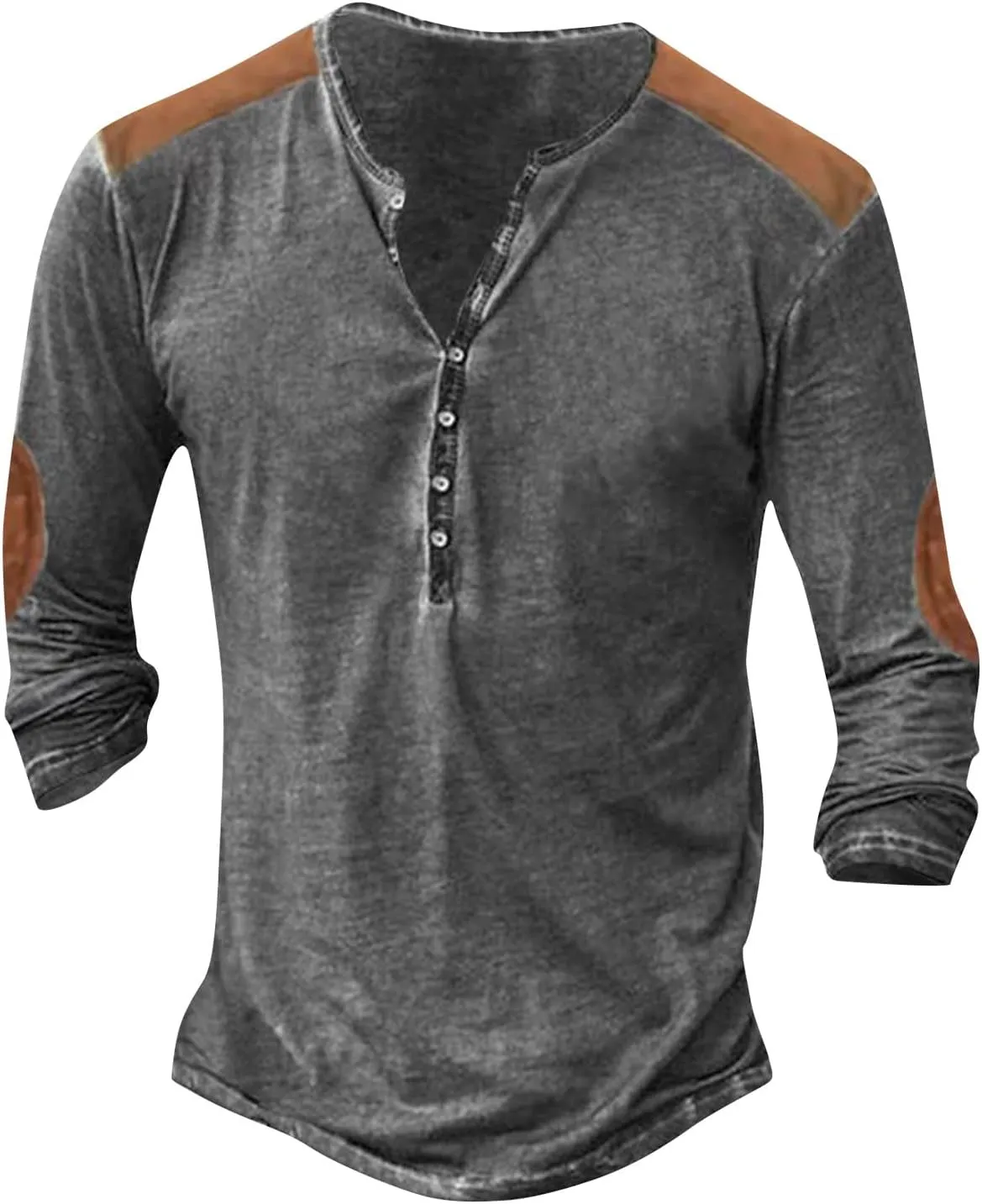 Mens Distressed Henley Shirts Retro Long Sleeve Tee Shirts Casual Button Down T-Shirts Slim Fit Viking Shirts