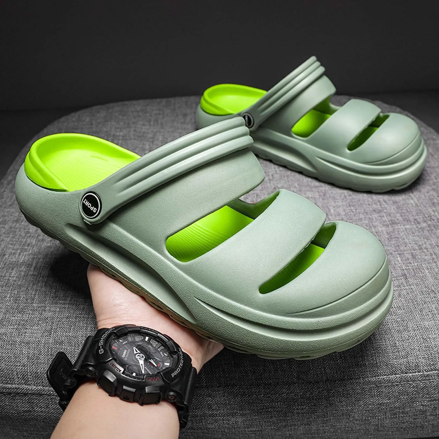 Men's Graffiti Toe Closed Shallow Breathable Beach Water Shoes, Lightweight Casual Anti Slip Chef Shoes, Wide Casual Garden Shoes, Lightweight Comfortable Walking Shoes