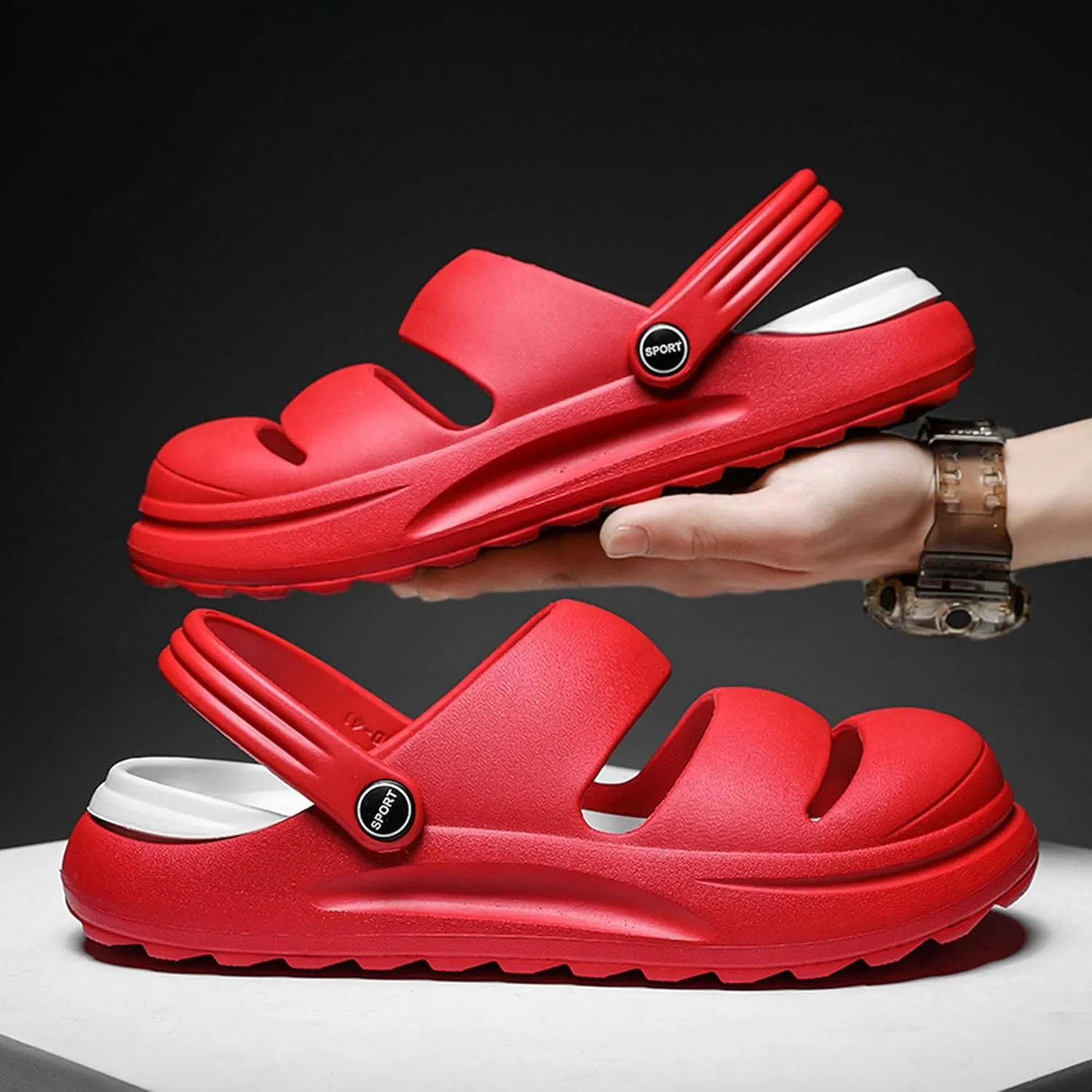 Men's Graffiti Toe Closed Shallow Breathable Beach Water Shoes, Lightweight Casual Anti Slip Chef Shoes, Wide Casual Garden Shoes, Lightweight Comfortable Walking Shoes