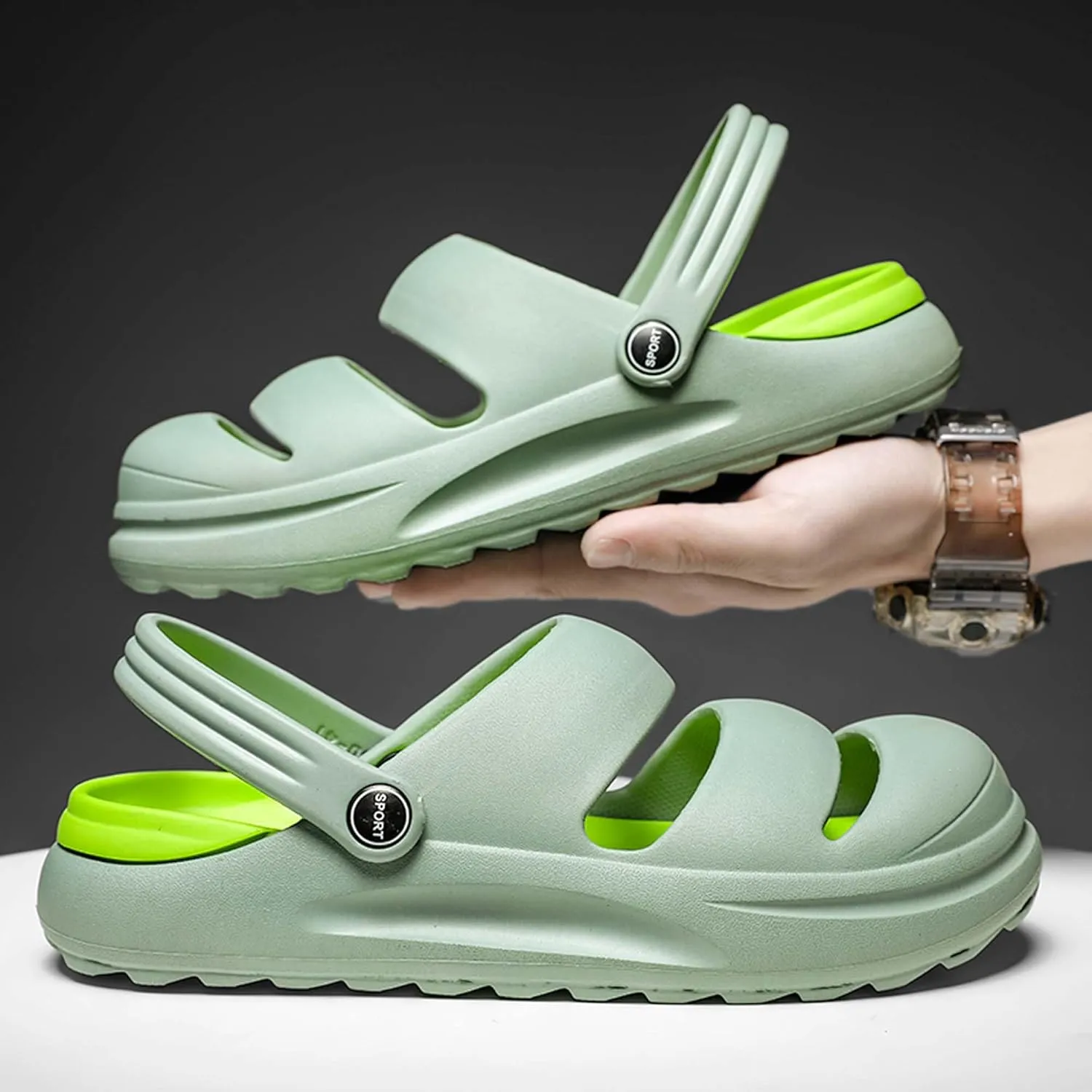 Men's Graffiti Toe Closed Shallow Breathable Beach Water Shoes, Lightweight Casual Anti Slip Chef Shoes, Wide Casual Garden Shoes, Lightweight Comfortable Walking Shoes