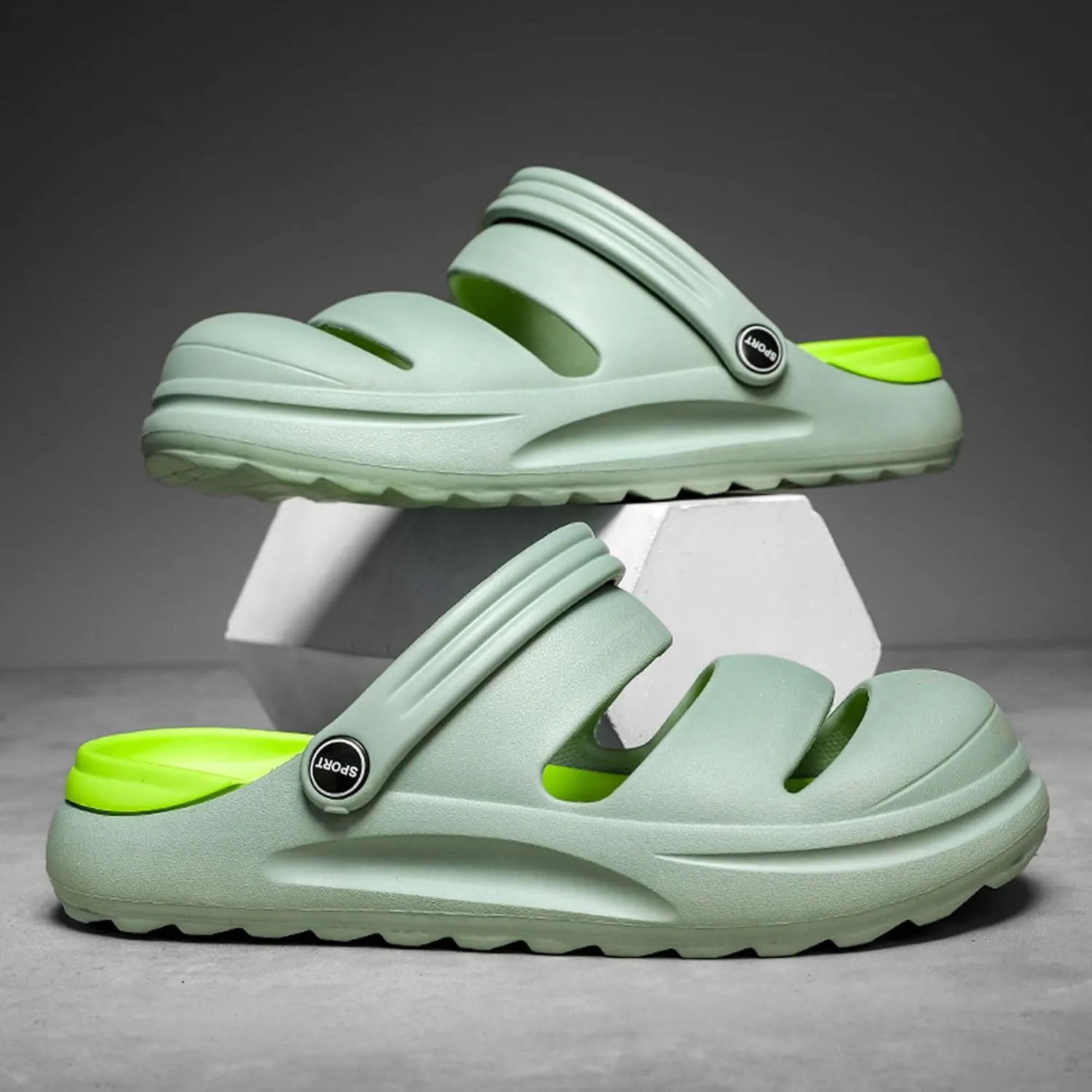 Men's Graffiti Toe Closed Shallow Breathable Beach Water Shoes, Lightweight Casual Anti Slip Chef Shoes, Wide Casual Garden Shoes, Lightweight Comfortable Walking Shoes