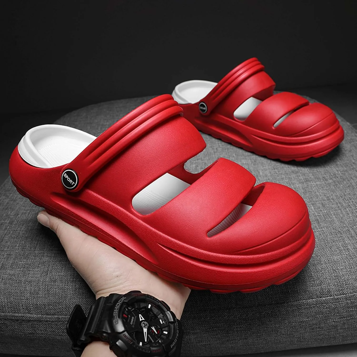 Men's Graffiti Toe Closed Shallow Breathable Beach Water Shoes, Lightweight Casual Anti Slip Chef Shoes, Wide Casual Garden Shoes, Lightweight Comfortable Walking Shoes