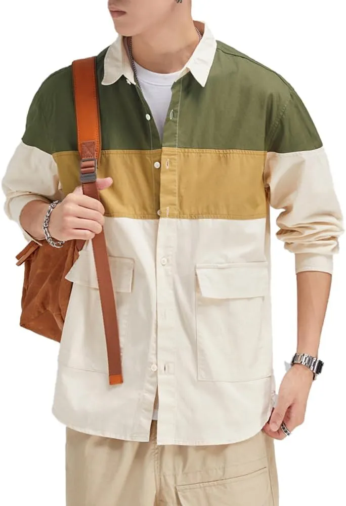 Men's Graphic Long Sleeves Shirts Breathable Cotton Relaxed Fit Casual Shirts