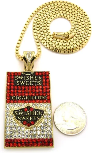 Mens Iced Out Hip Hop Gold Swisher Sweets Cigarillos Pendant Box Chain Necklace