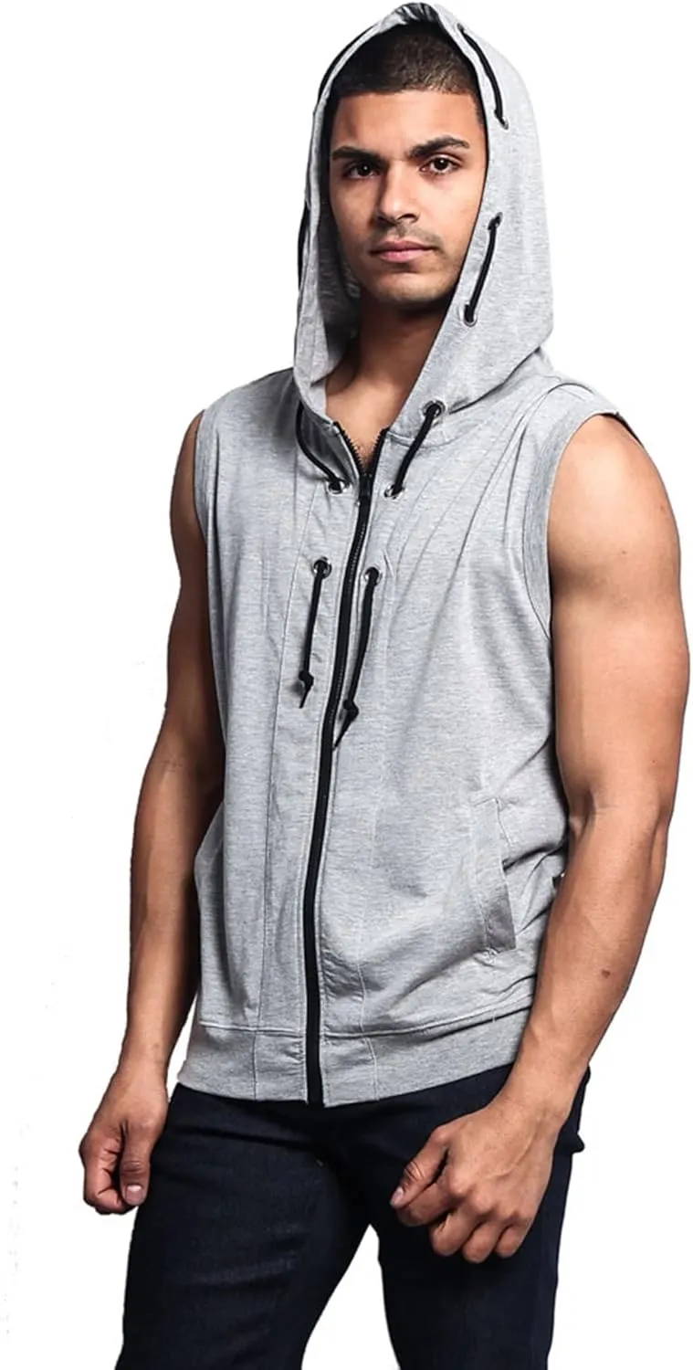 Men's Lightweight Athletic Casual Sleeveless Contrast Zipper Hoodie