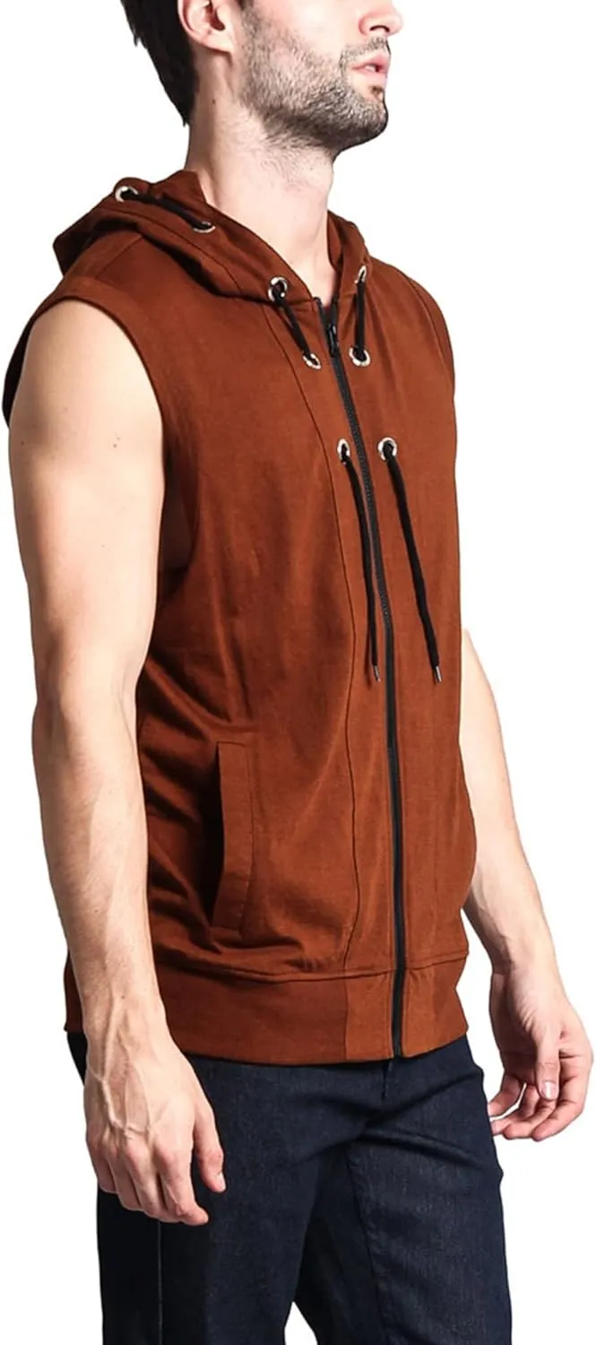 Men's Lightweight Athletic Casual Sleeveless Contrast Zipper Hoodie