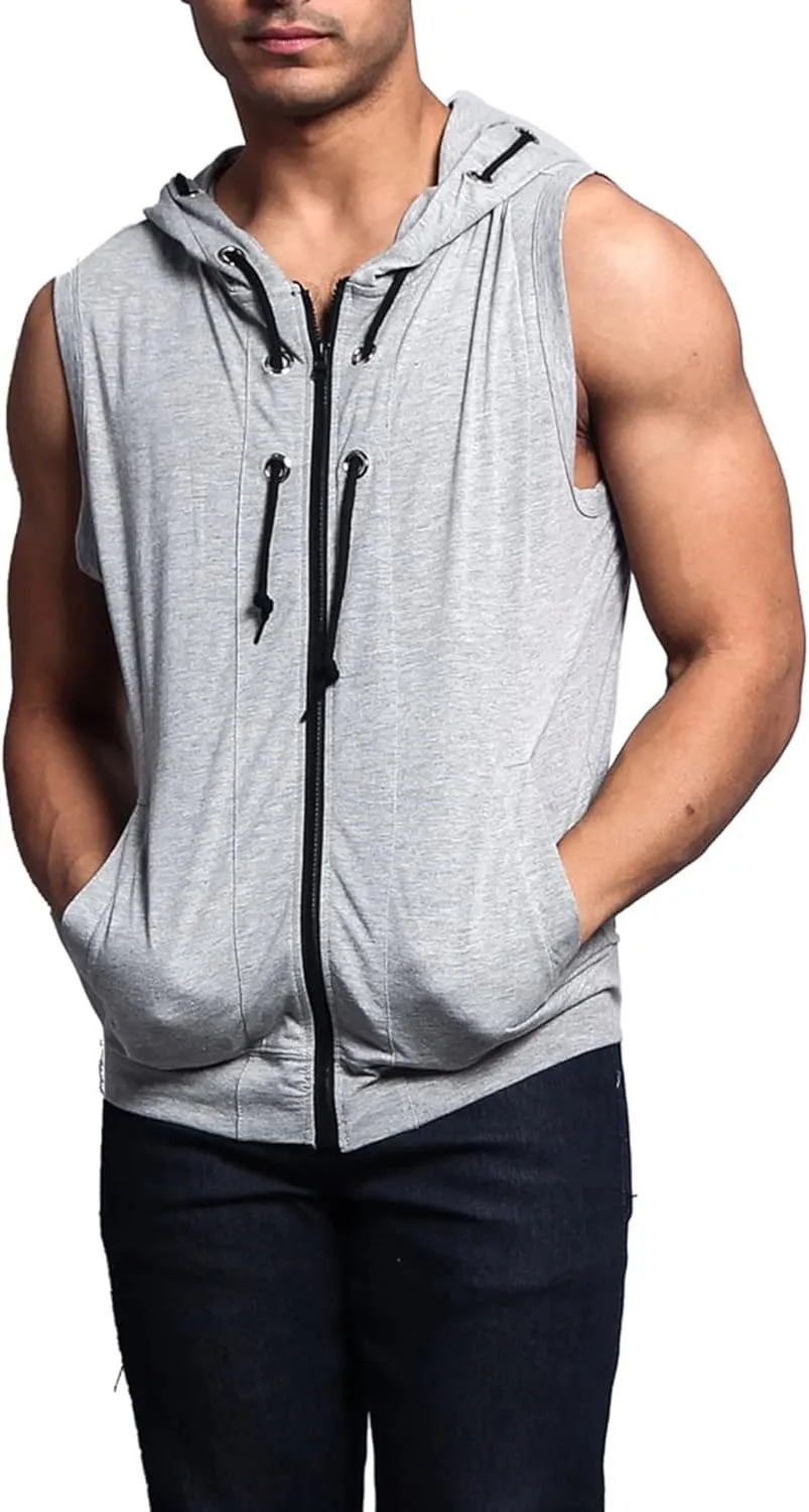 Men's Lightweight Athletic Casual Sleeveless Contrast Zipper Hoodie