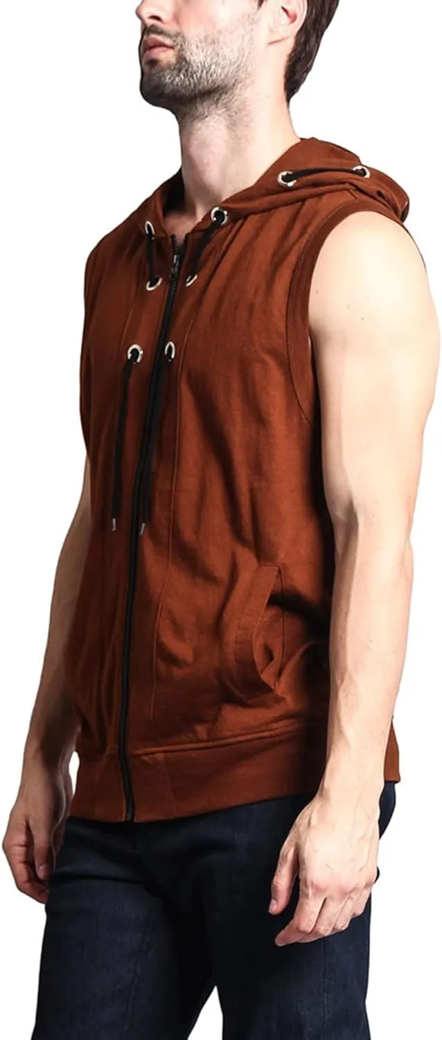Men's Lightweight Athletic Casual Sleeveless Contrast Zipper Hoodie