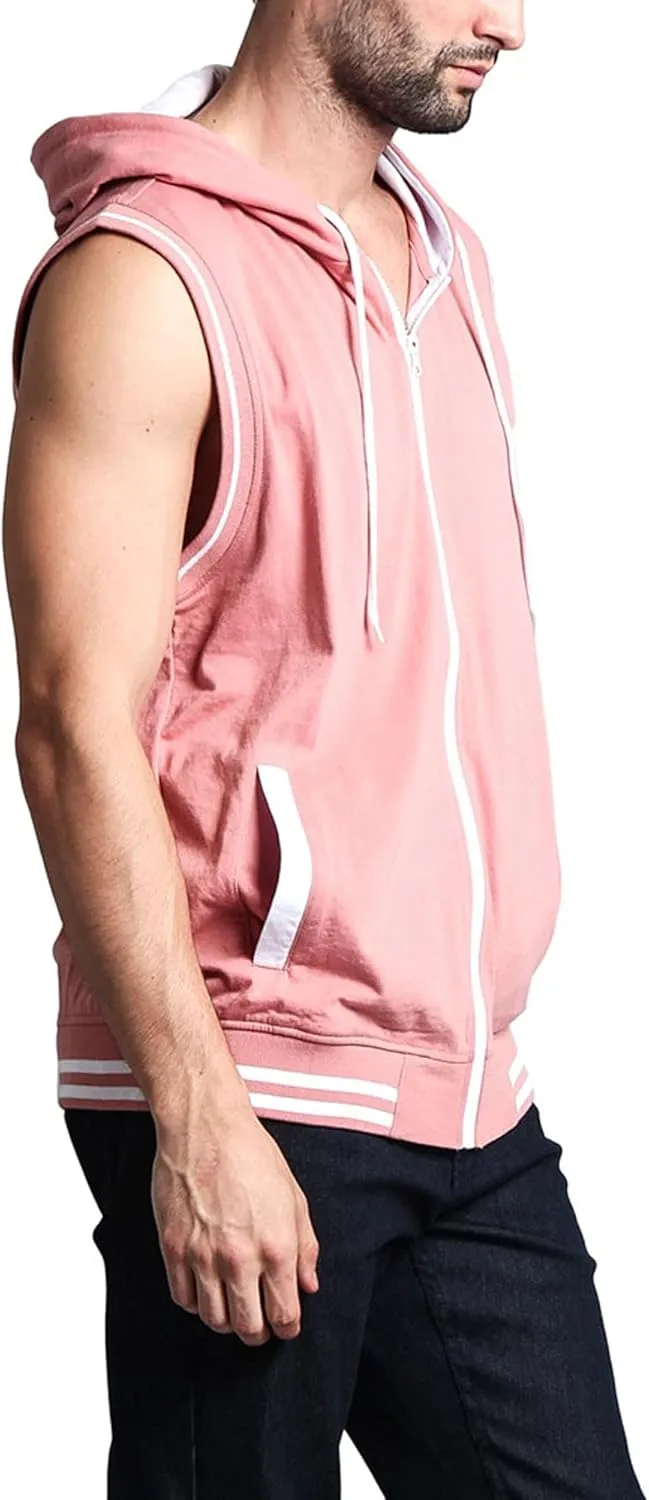 Men's Lightweight Athletic Casual Sleeveless Contrast Zipper Hoodie