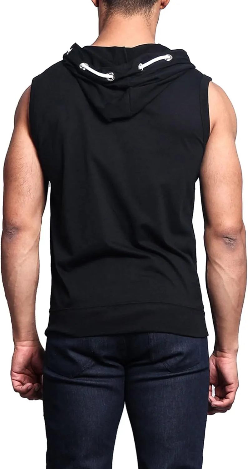 Men's Lightweight Athletic Casual Sleeveless Contrast Zipper Hoodie