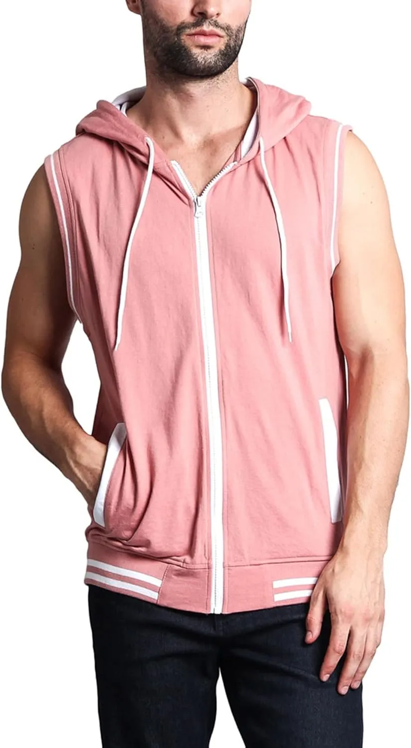 Men's Lightweight Athletic Casual Sleeveless Contrast Zipper Hoodie