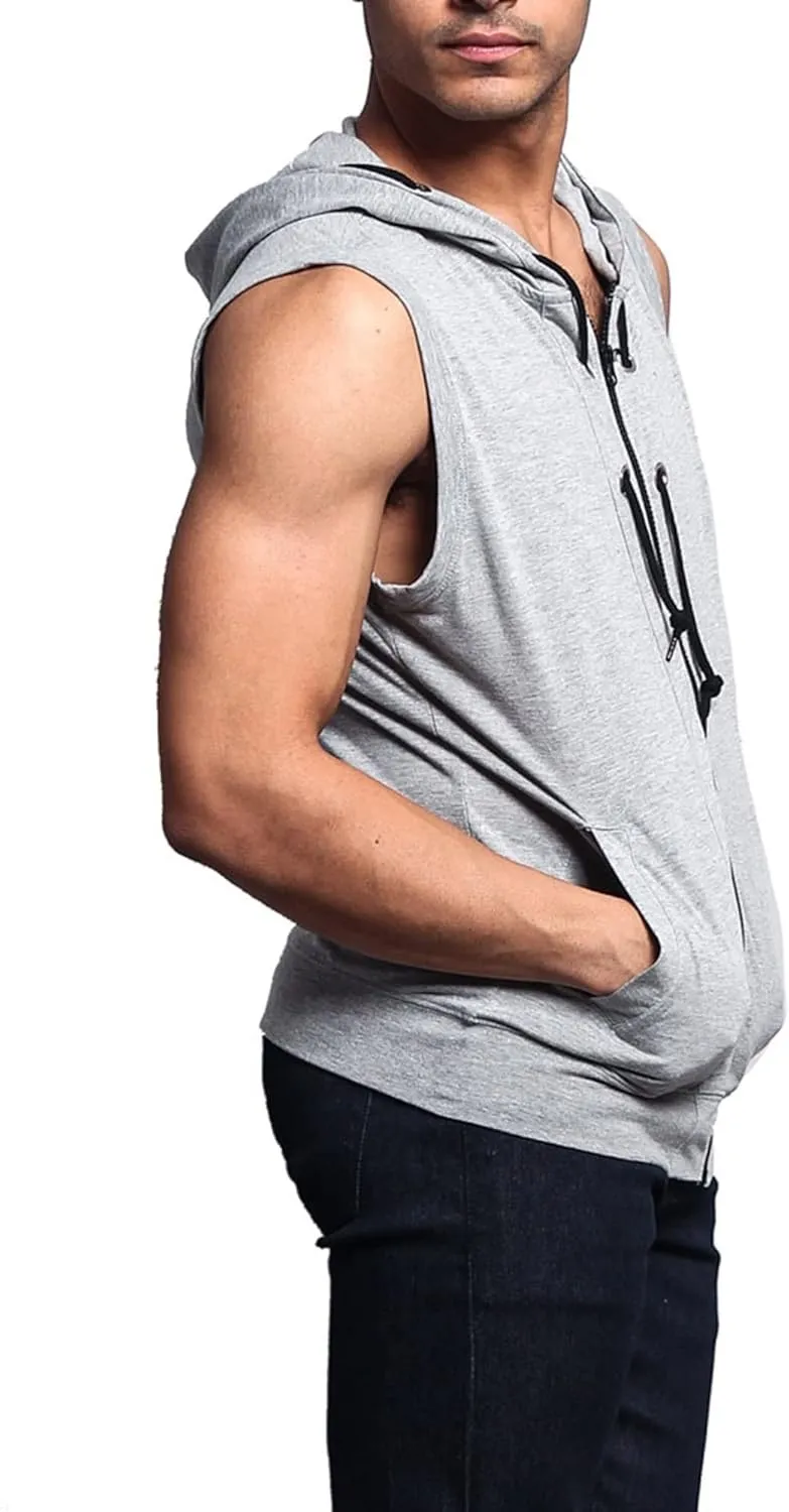 Men's Lightweight Athletic Casual Sleeveless Contrast Zipper Hoodie