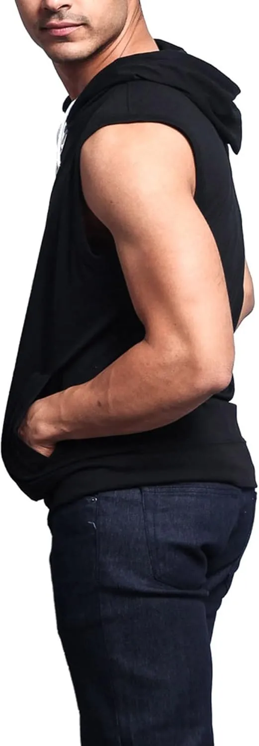 Men's Lightweight Athletic Casual Sleeveless Contrast Zipper Hoodie