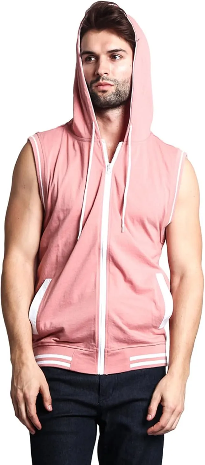 Men's Lightweight Athletic Casual Sleeveless Contrast Zipper Hoodie